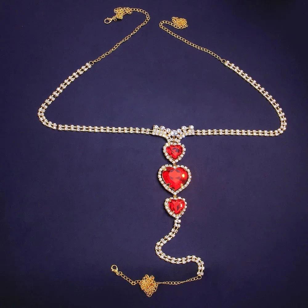 Sexy / Gold Sexy Red Panties Crystal Heart Thong for Women Waist Belly Chain Bikini Crystal Body Chain Jewelry