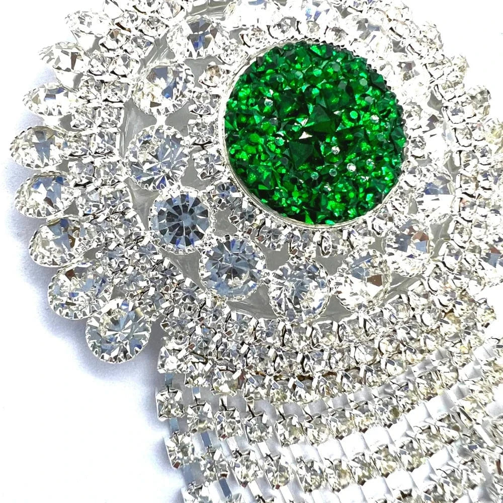 Sexy Green Rhinestone Round Shape Chest Stickers Carnival Women Tassel Bra Jewelry Nipple Stickers No Piercing Jewelry