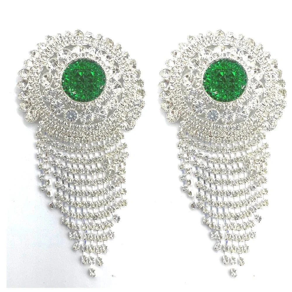 Sexy Green Rhinestone Round Shape Chest Stickers Carnival Women Tassel Bra Jewelry Nipple Stickers No Piercing Jewelry