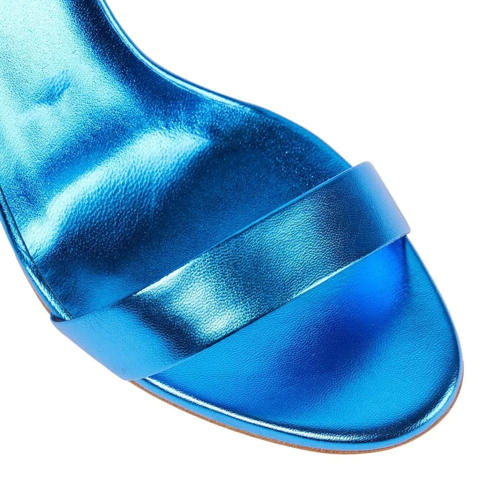 Sexy High Heel Sandals For Women Round Toe Open Toe Slingback Shiny Blue Summer Stilettos