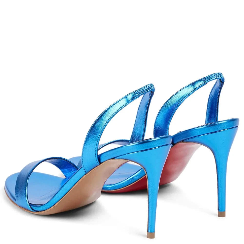Sexy High Heel Sandals For Women Round Toe Open Toe Slingback Shiny Blue Summer Stilettos
