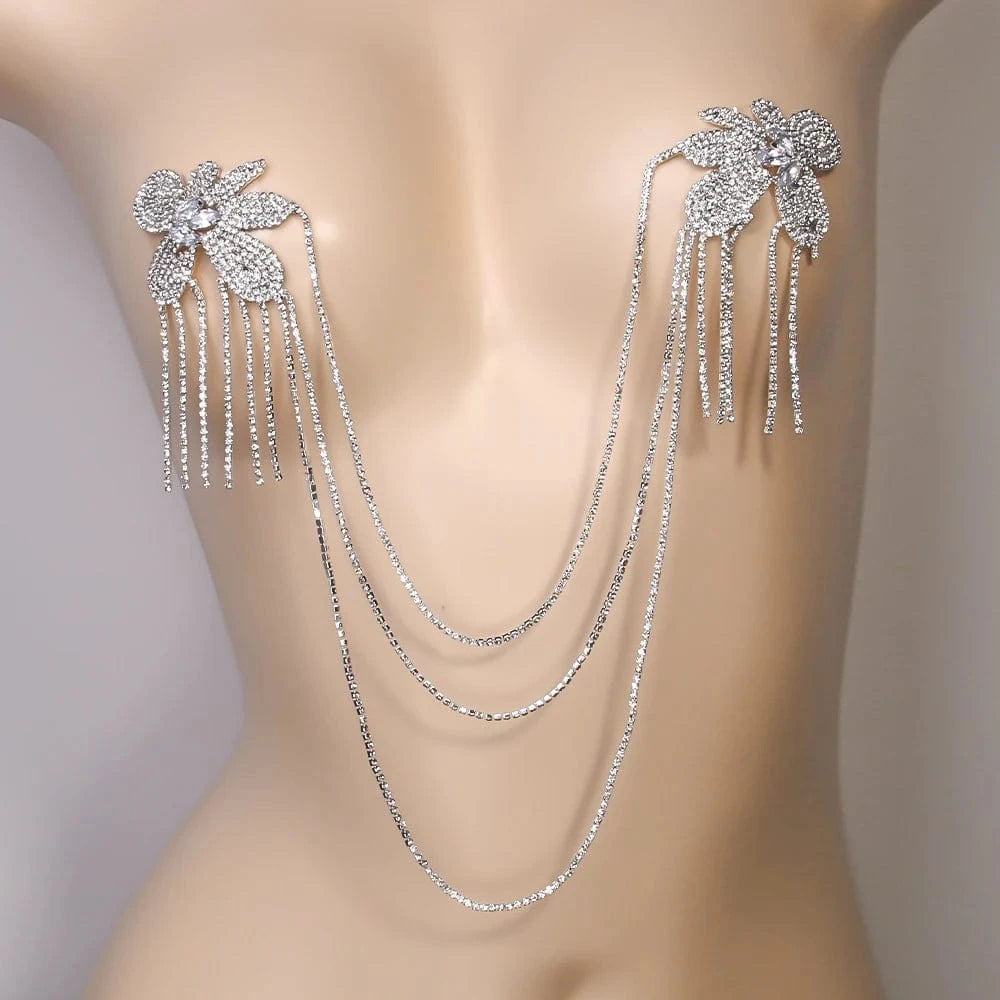 Sexy Irregular Tassel Flower Rhinestone Bra Chain Body Jewelry For Women Bikini Party Chest Body Chain Wholesale