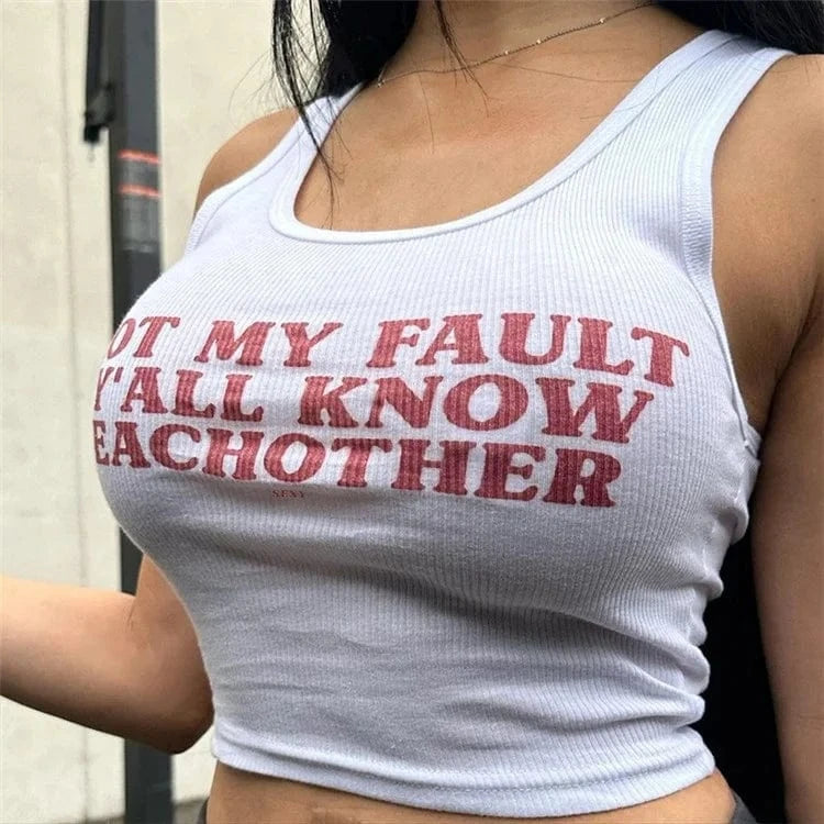 Sexy Letter Print Women Tank Tops Sleeveless Ribbed Short Crop Top 2024 Fashion Streetwear Casual E-girl Vest