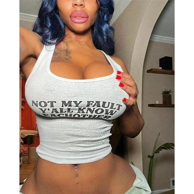 Sexy Letter Print Women Tank Tops Sleeveless Ribbed Short Crop Top 2024 Fashion Streetwear Casual E-girl Vest