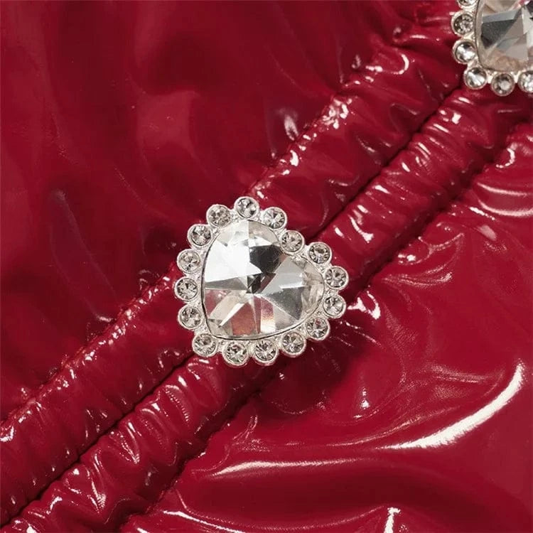 Sexy Love Diamond Bikini Halter Neck Wrap Chest Pu Leather High Waist Shorts Ruffle Set Summer Beach Set