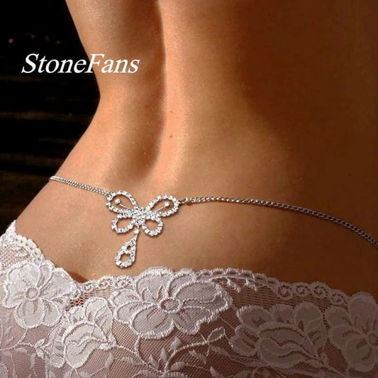 Sexy Rhinestone butterfly Heart Belly Chain Fashion Bikini Waist Chain Body Jewelry Women Summer Accessories