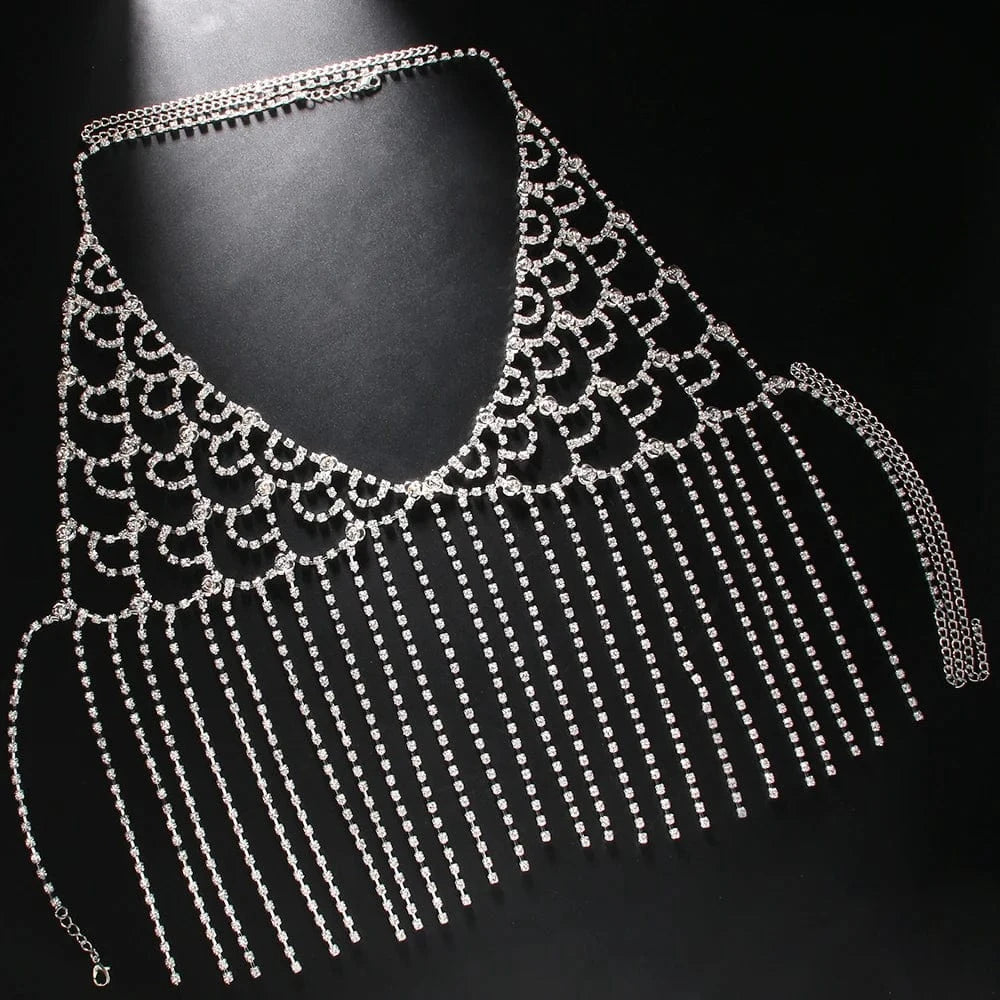 Sexy Rhinestone Shell Shaped Bra Chain Underwear New Crystal Mesh Chest Chain Harness Summer Bikini Beach Jewelry