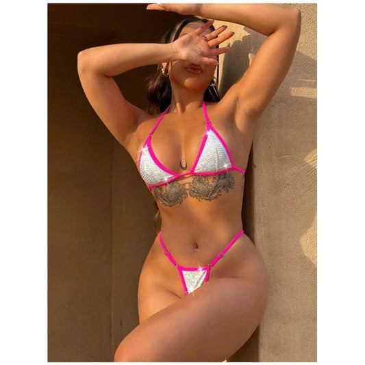 Sexy Shiny Sequins Micro Mini Swimwear Set Thong Bikinis Women Two-pieces Swimsuit Female Bather Bathing Suit Swim 2024 NWT