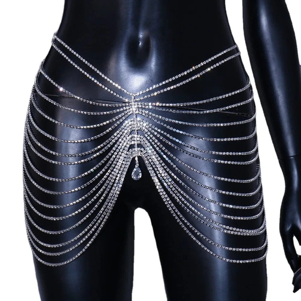 Sexy Shiny Tassel Rhinestone Waist Chain Jewelry For Women Nightclub Dress Multi Layer Belly Body Chain Wholesale