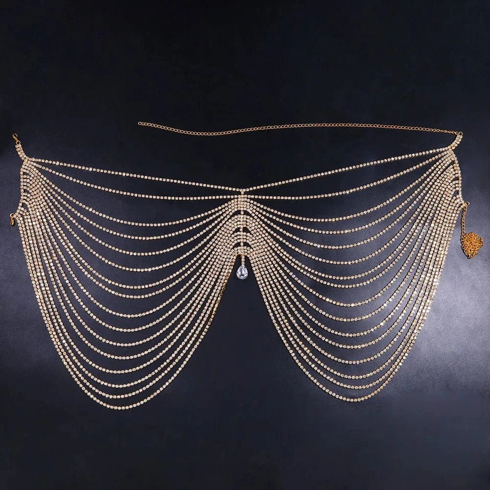 Sexy Shiny Tassel Rhinestone Waist Chain Jewelry For Women Nightclub Dress Multi Layer Belly Body Chain Wholesale