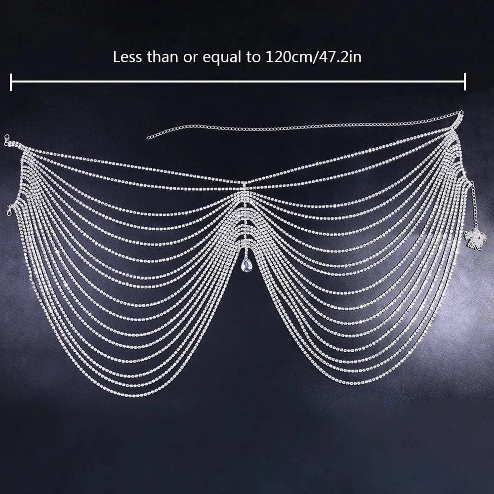 Sexy Shiny Tassel Rhinestone Waist Chain Jewelry For Women Nightclub Dress Multi Layer Belly Body Chain Wholesale