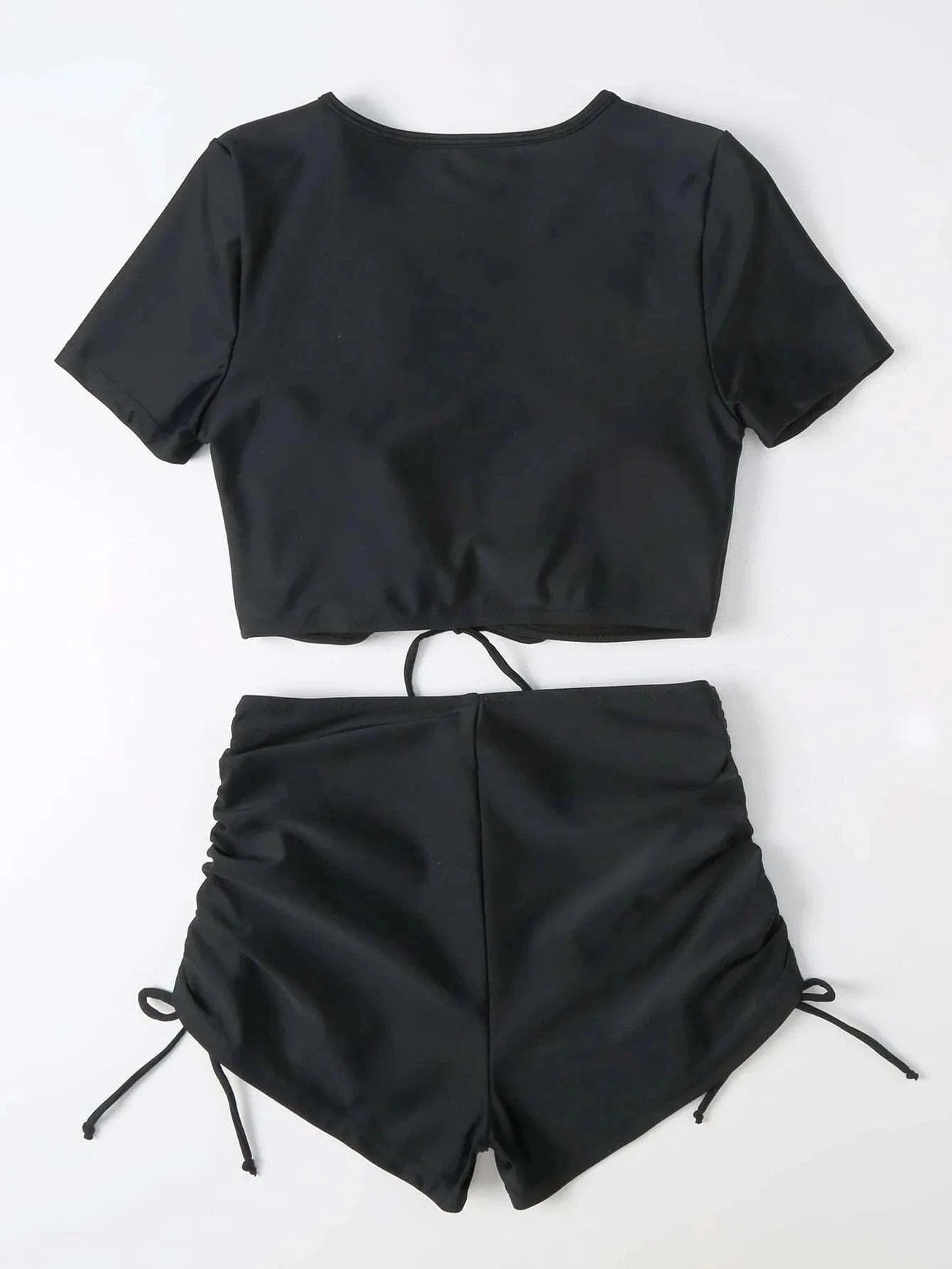 Sexy Short Sleeve Lace Up High Waist Bikini set Beach Swimwear Designer Bathing Suits With Coverup