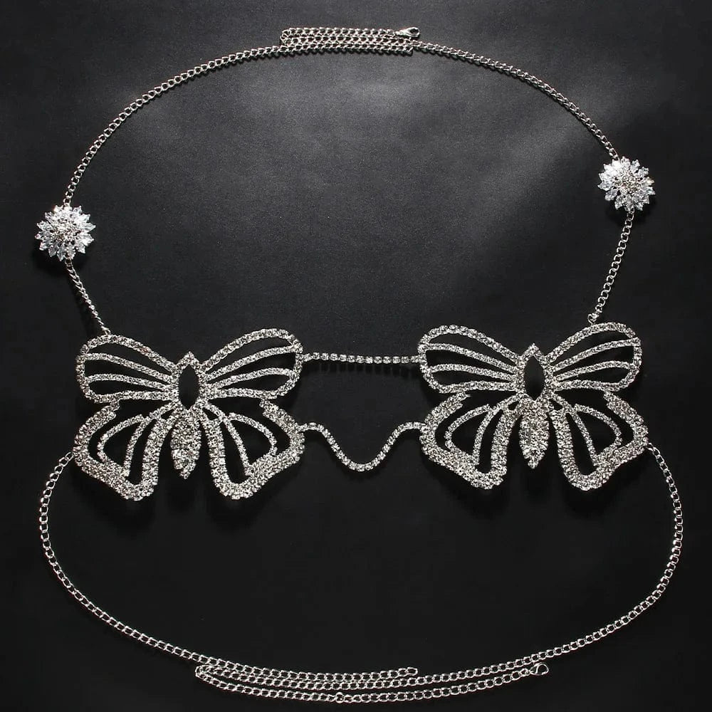 Sexy / Silver 2024 New Item Full Diamond Crystal Flower Butterfly Breast Chain Sexy Bikini Rhinestone Bra Chain Body Chain Women