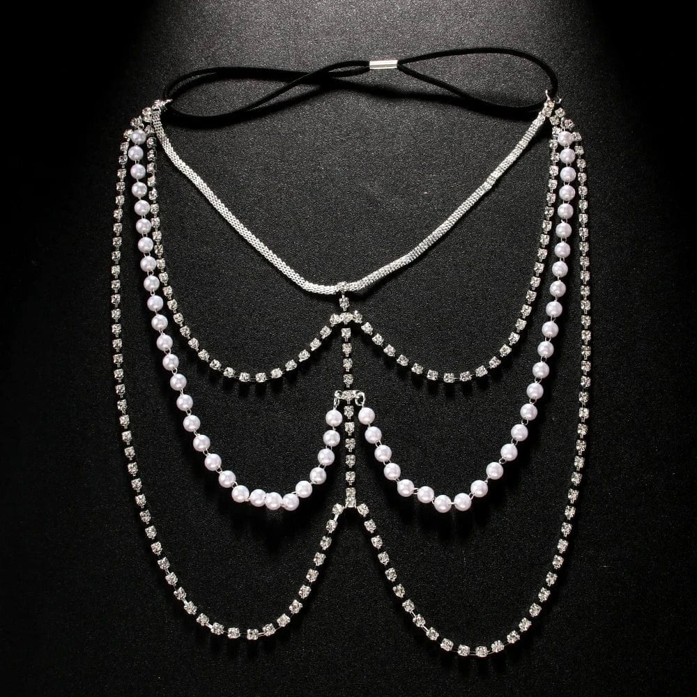 Sexy / silver Multi Layers White Pearl Rhinestone Leg Chain Jewelry For Women Girls Nightclub Party Sexy Shiny Crystal Body Chain Hot Sale