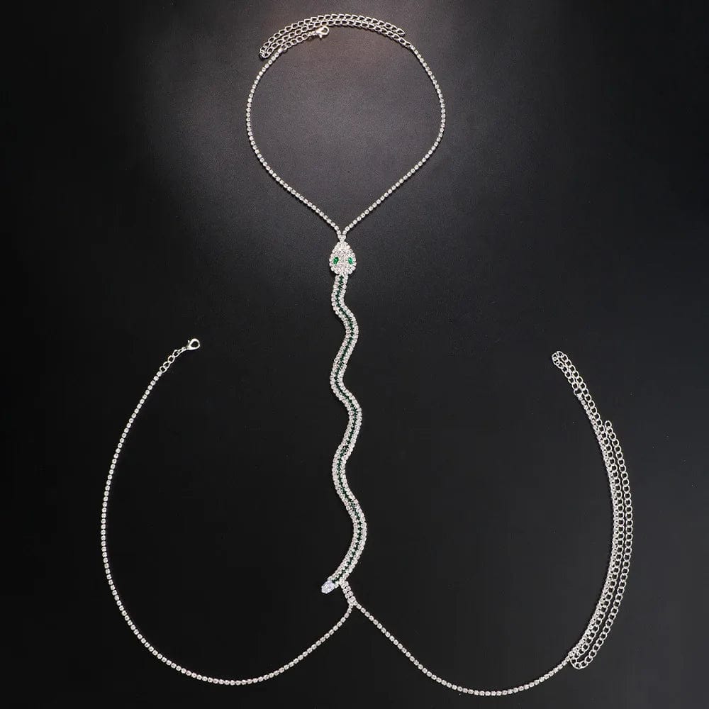 sexy / silver New Trendy Crystal Long Snake Bra Chain Neck Waist Chain Sexy Animal Chest Chain 2022 Body Jewelry