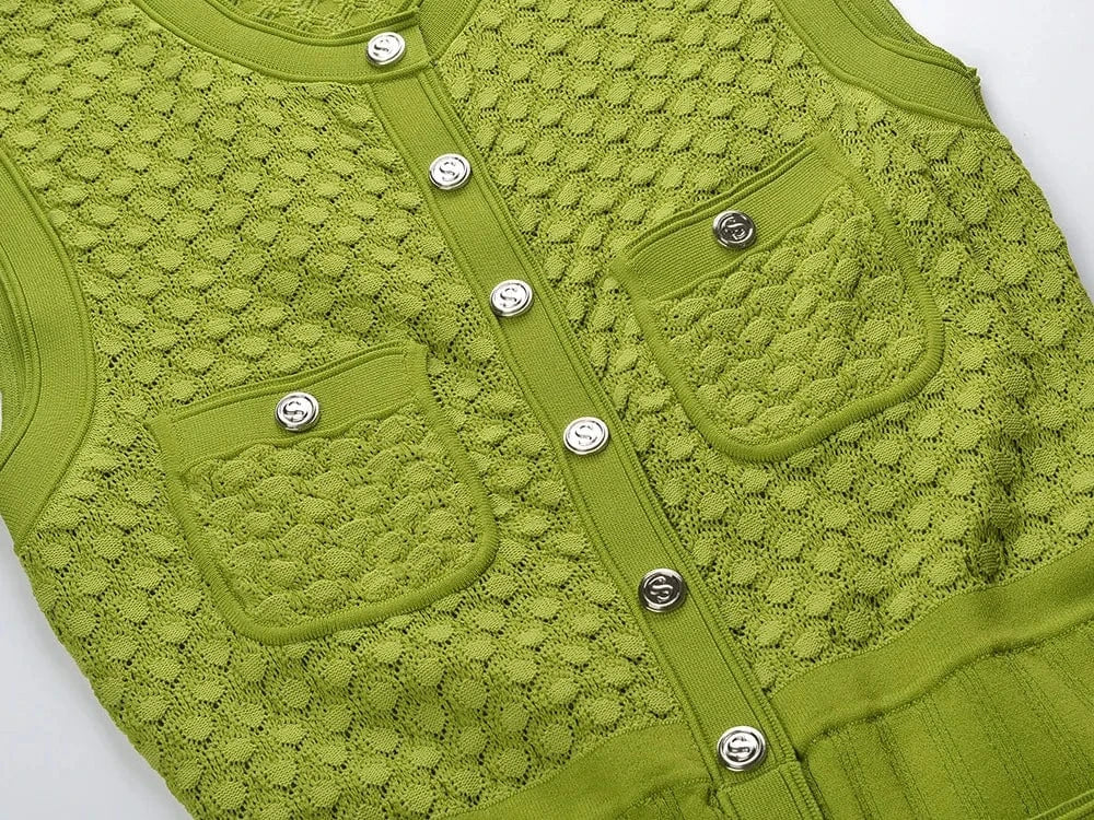 Sexy Sleeveless 2024 Summer O-neckline Single-breasted Women Knitted Elegant Slim Fitted Ladies Fashion Long Dresses