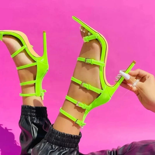 Sexy Stilettos Women's Shoes Pointed Toe Buckles Sandals Talon Femme Ladies High Heels