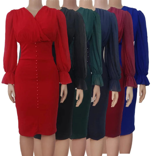 Sexy V-Neck Slim Fit Office & Party Dress