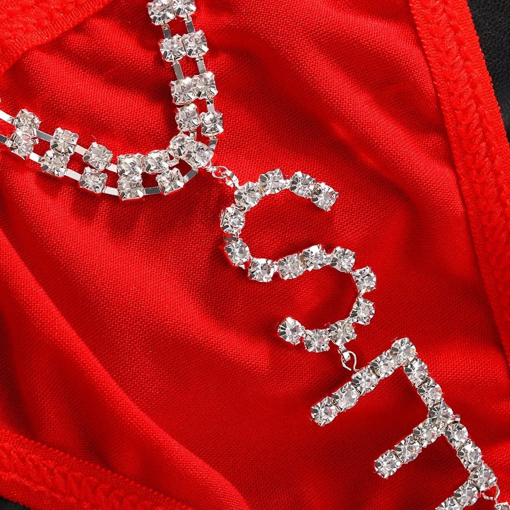 Sexy Women Beach Bikini Thong Underwear Fashion Crystal Letter SEXY Panties Body Jewelry 2022