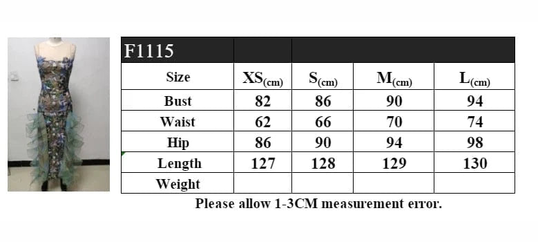 Sexy Women's Slip Straps Floral Embroidered Sequin Mermaid Dress High Split Ruffled Lace-Edge Tulle Dress for Evening Party Prom
