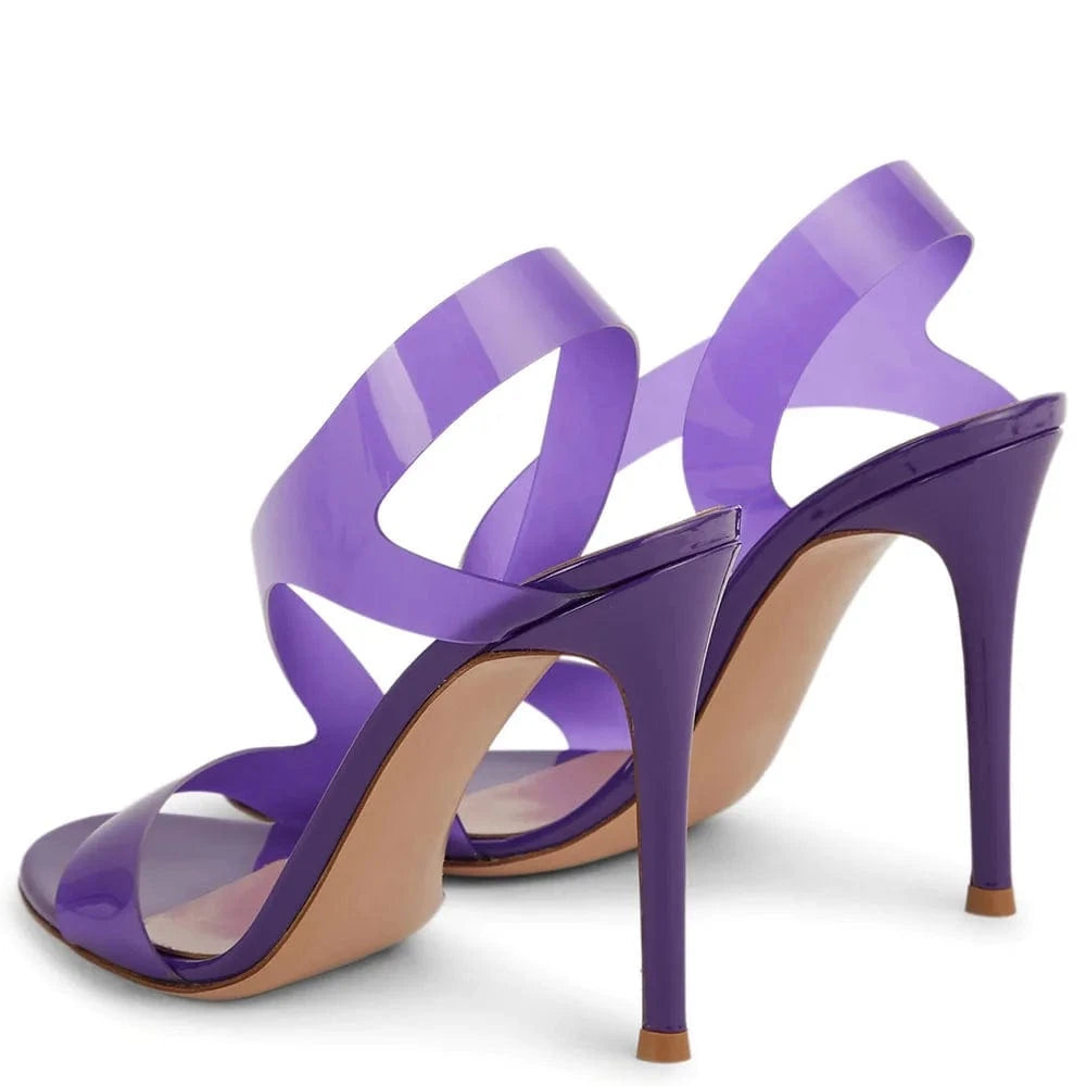 Sexy Women Transparent Heels Round Toe High Heel Shoes Purple PVC Sandals for Women Party Shoes for Ladies