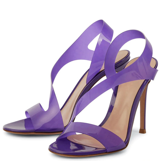 Sexy Women Transparent Heels Round Toe High Heel Shoes Purple PVC Sandals for Women Party Shoes for Ladies