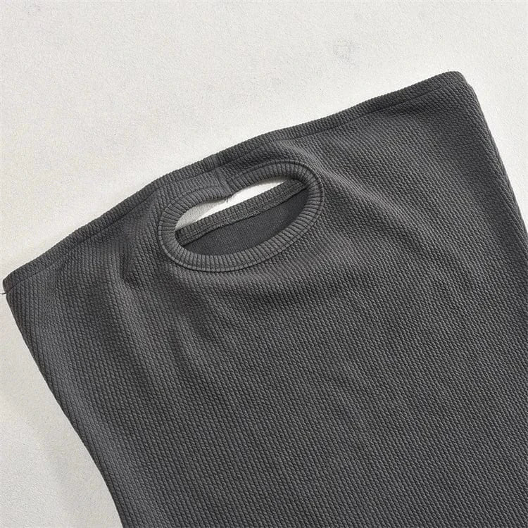 Sexy Y2K Ribber Solid Hollow Out Bodycon Tube Dresses Women Off Shoulder Sleeveless Backless Slim Dress