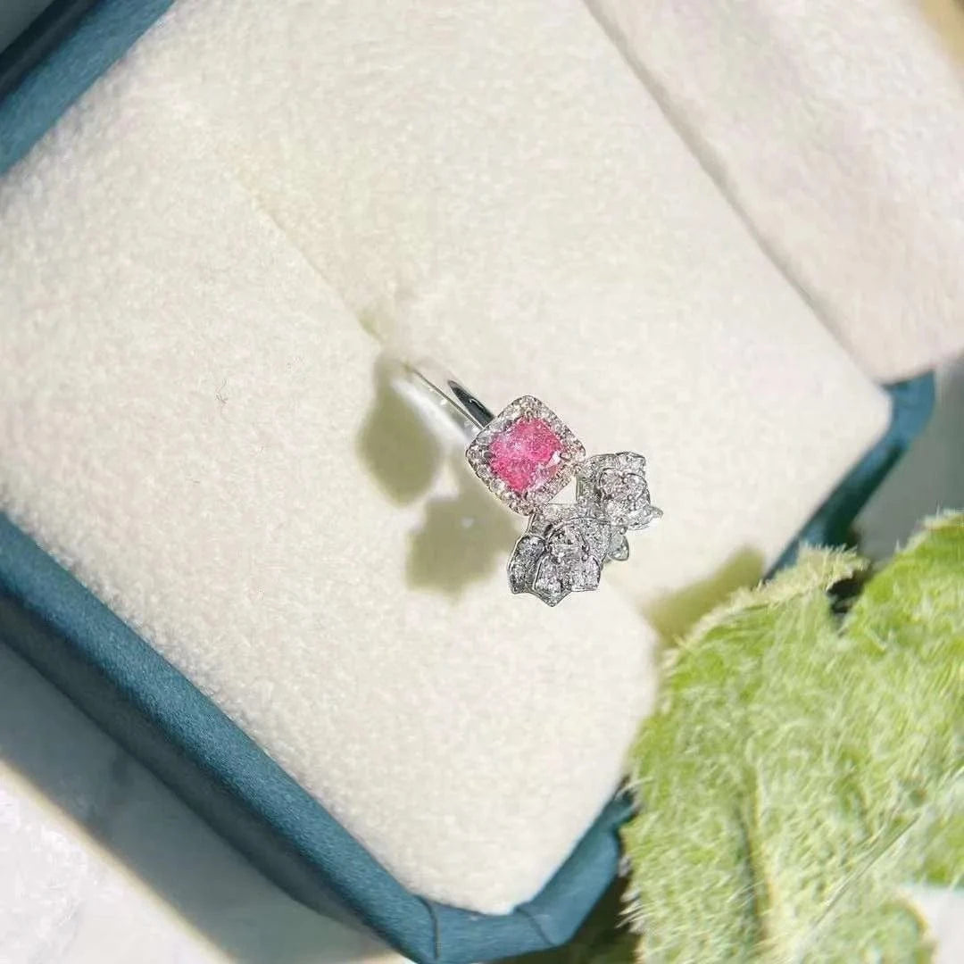 SGARIT Certified Diamond Jewelry 18k Gold 0.5CT VS Fancy Pink Diamond Engagement Ring cushion Cut Diamond Women Jewellery Ring