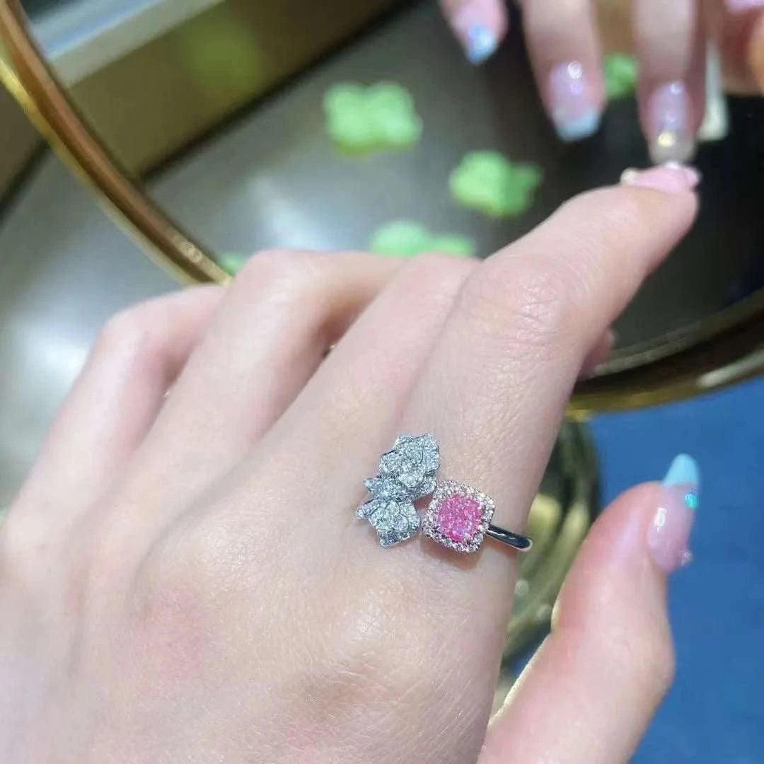 SGARIT Certified Diamond Jewelry 18k Gold 0.5CT VS Fancy Pink Diamond Engagement Ring cushion Cut Diamond Women Jewellery Ring
