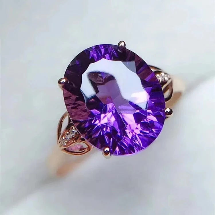 SGARIT fashion big gemstone jewelry Au750 18kt rose gold engagement ring 3.6ct natural amethyst ring