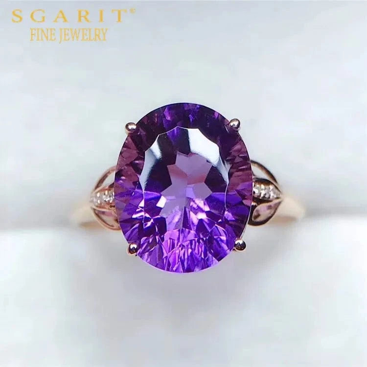 SGARIT fashion big gemstone jewelry Au750 18kt rose gold engagement ring 3.6ct natural amethyst ring