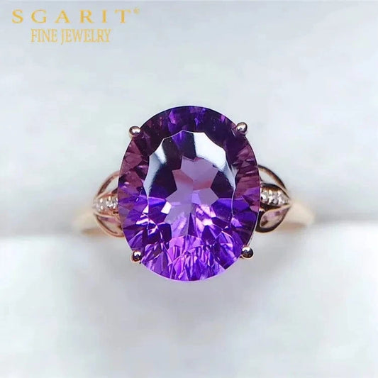 SGARIT fashion big gemstone jewelry Au750 18kt rose gold engagement ring 3.6ct natural amethyst ring