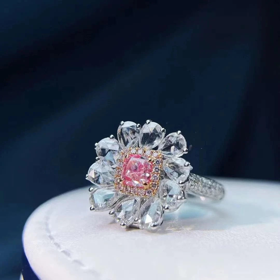 SGARIT GIA Certified Diamond Jewelry 18k Gold 0.5CT VS Fancy Pink Diamond Engagement Ring cushion Cut Women Jewellery Ring