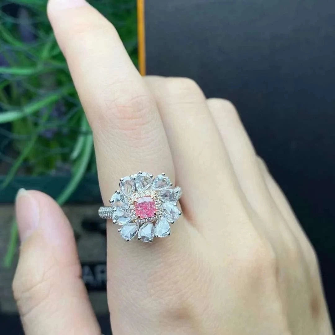 SGARIT GIA Certified Diamond Jewelry 18k Gold 0.5CT VS Fancy Pink Diamond Engagement Ring cushion Cut Women Jewellery Ring