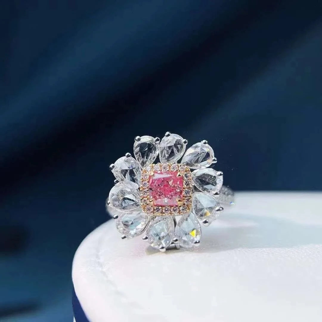 SGARIT GIA Certified Diamond Jewelry 18k Gold 0.5CT VS Fancy Pink Diamond Engagement Ring cushion Cut Women Jewellery Ring
