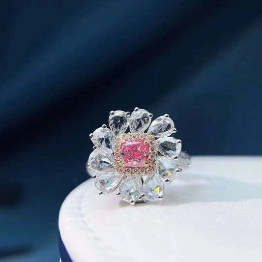 SGARIT GIA Certified Diamond Jewelry 18k Gold 0.5CT VS Fancy Pink Diamond Engagement Ring cushion Cut Women Jewellery Ring
