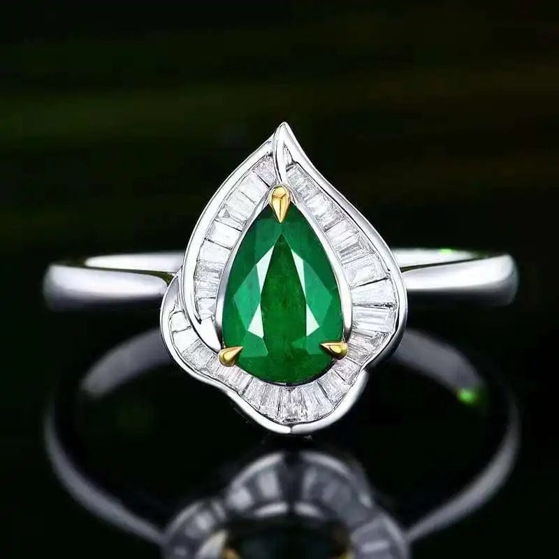 SGARIT Luxury Jewelry 18k Gold 0.66ct Natural Muzo Green Emerald  Ring Faceted Gemstones Pear Cut  jewelry with GRC certificate