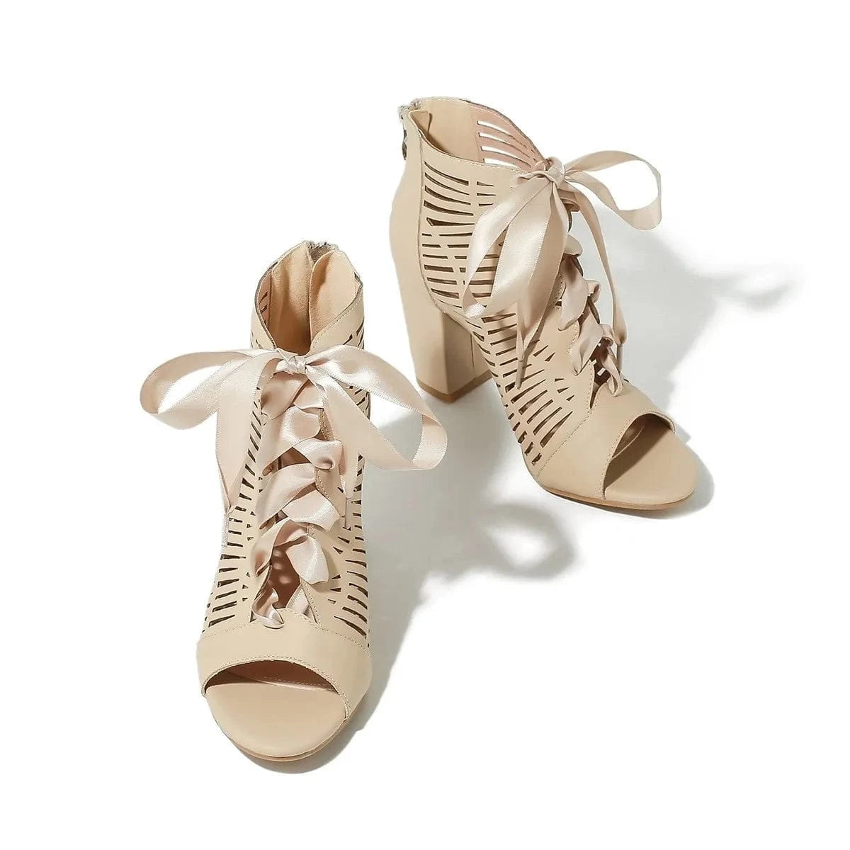 sh10148a Hollow Ankle Strap Sandals Peep-Toe Lace Up 8cm Heeled Sandals