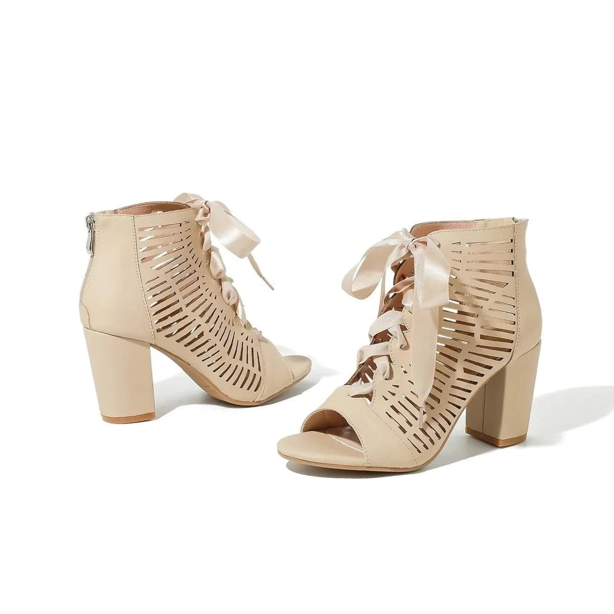 sh10148a Hollow Ankle Strap Sandals Peep-Toe Lace Up 8cm Heeled Sandals