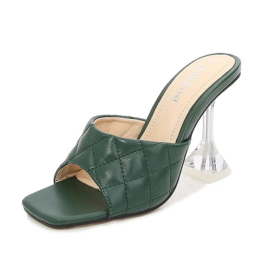 sh10270a Green color ladies footwear pictures clear heel women high heel sandals