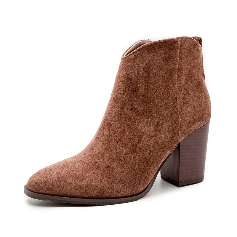 sh10560a 2023 Autumn Suede Ankle Boots Women High Heel Side zipper High top Block Heel Short Western Cowboy Booties Shoes