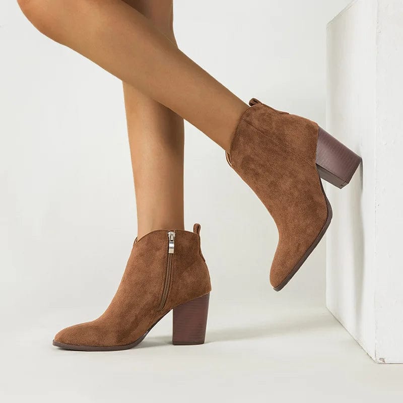 sh10560a 2023 Autumn Suede Ankle Boots Women High Heel Side zipper High top Block Heel Short Western Cowboy Booties Shoes