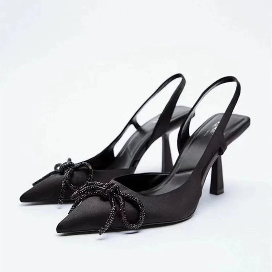 sh10733a Drop shipping high-heeled sandals black color heels with bowknot 2024
