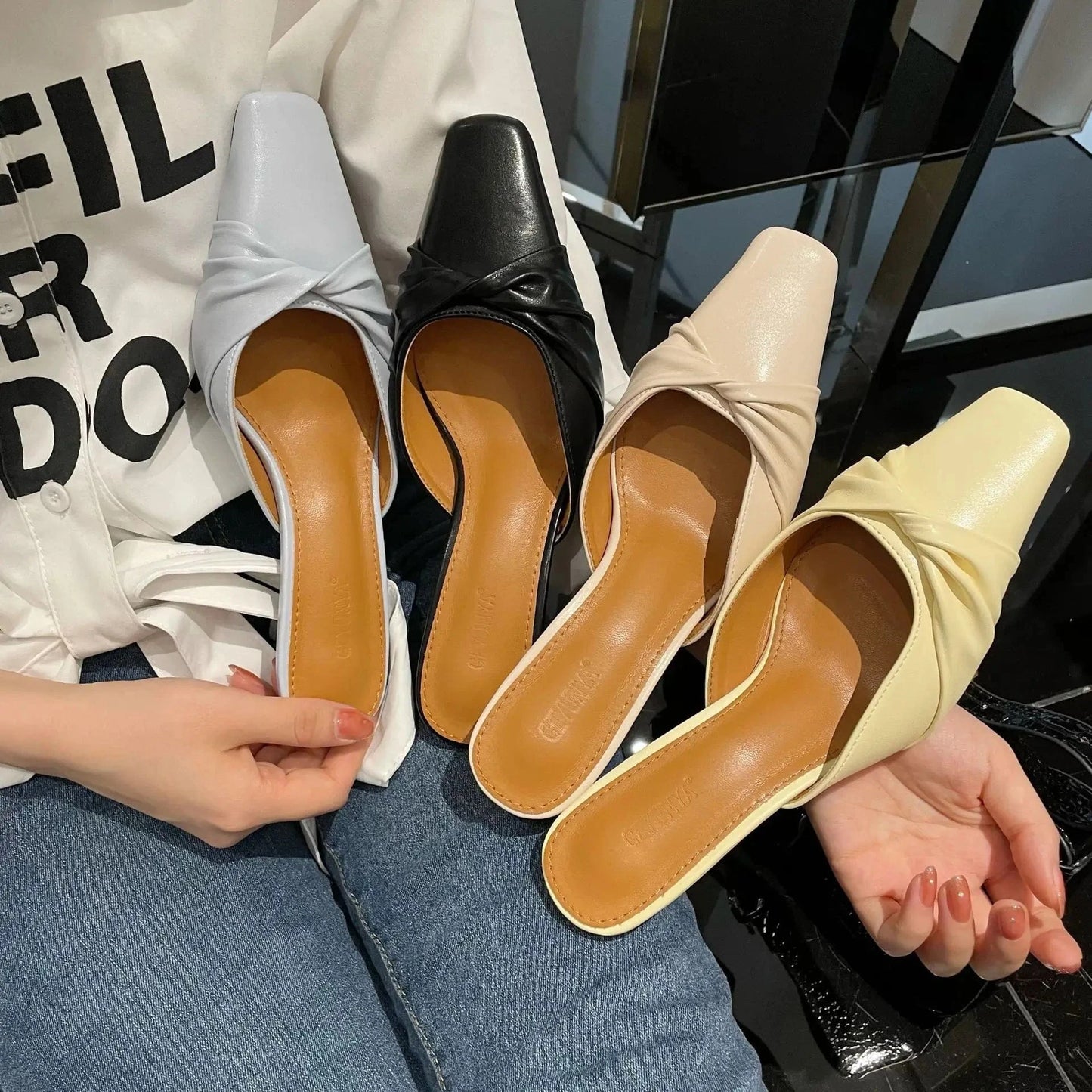 sh10965a Best selling ladies square toe sandals wholesale female summer sky blue leather slipper