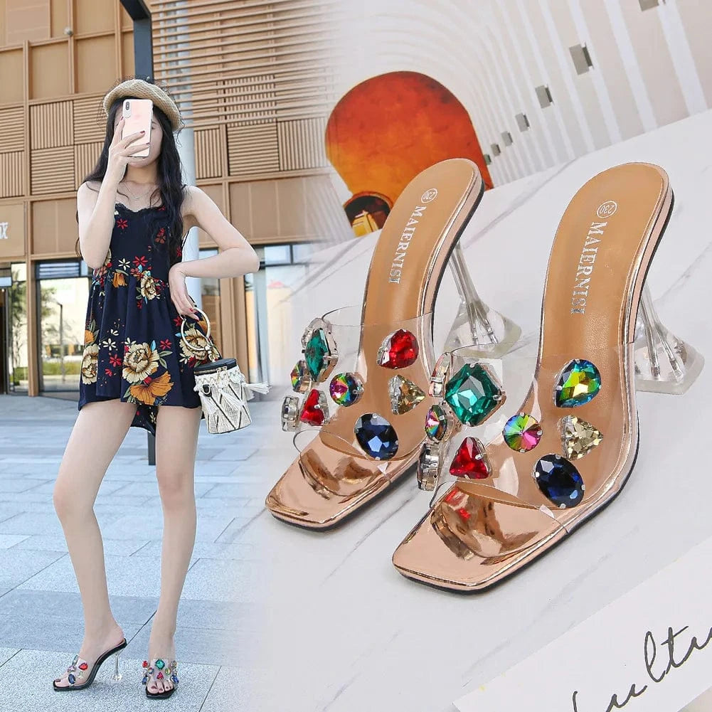sh11157a wholesale 2023 PVC slippers transparent square heeled sandals