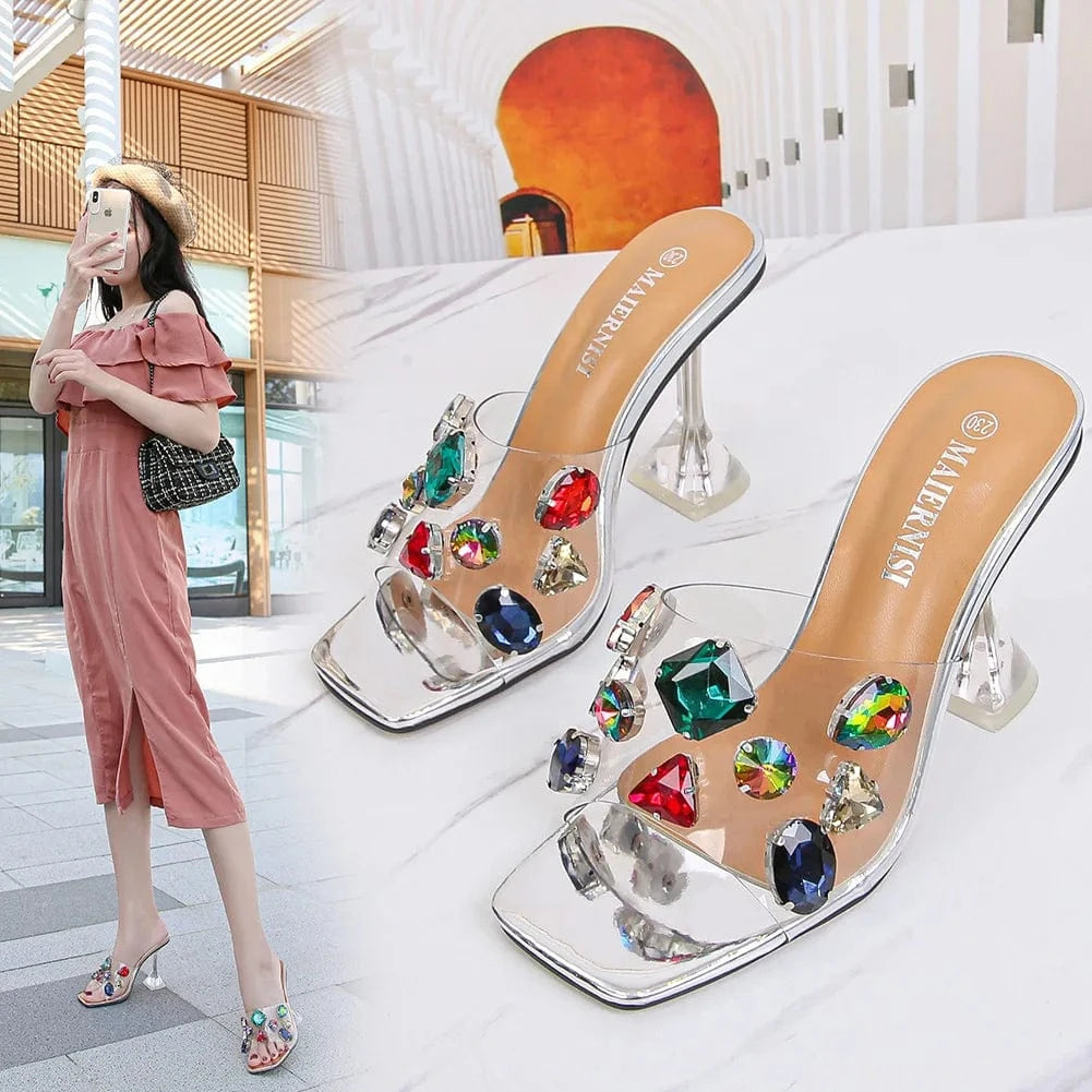 sh11157a wholesale 2023 PVC slippers transparent square heeled sandals