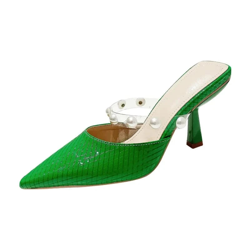 sh11174a Green color slides slippers 2023 trendy stilettoe pointed heels for ladies