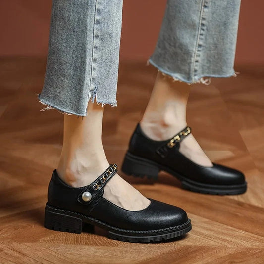 sh11318a Mary Jane Women's Shoes 2023 New Retro Genuine Leather Jk Thick Heel Shoes Girls Large Size