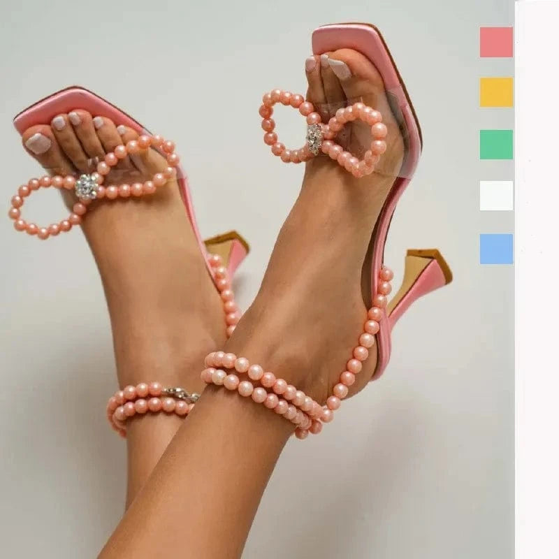 sh11386a Size 37 - 42 pearl bow tie high heels sandals for women 2023