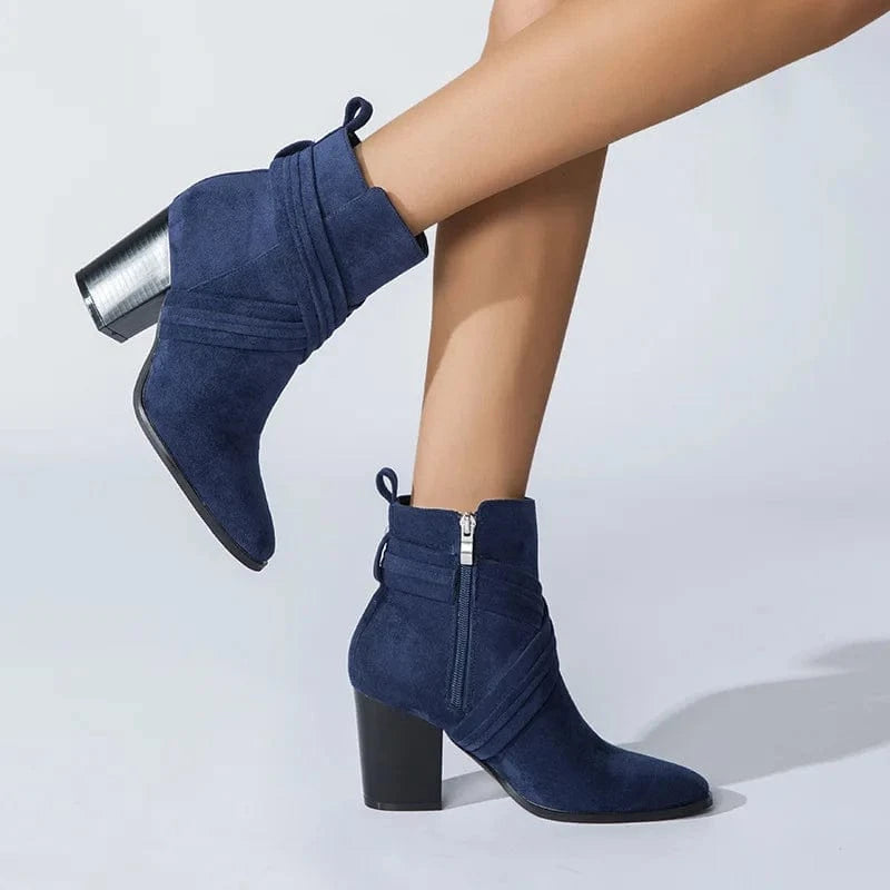 sh11456a 2023 autumn and winter new short boots high heel thick heel square toe suede boots